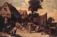 David Teniers the Younger - Peasants Dancing Outside An Inn
